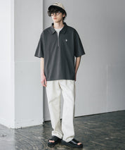 新色追加 U.S. POLO ASSN. 別注コラボオーバーサイズワンポイントロゴ刺繍天竺半袖ハーフジップポロシャツ 無地/クレリック 15426