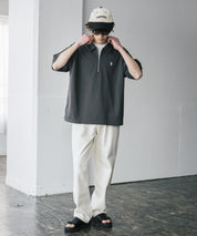 新色追加 U.S. POLO ASSN. 別注コラボオーバーサイズワンポイントロゴ刺繍天竺半袖ハーフジップポロシャツ 無地/クレリック 15426