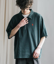 新色追加 U.S. POLO ASSN. 別注コラボオーバーサイズワンポイントロゴ刺繍天竺半袖ハーフジップポロシャツ 無地/クレリック 15426