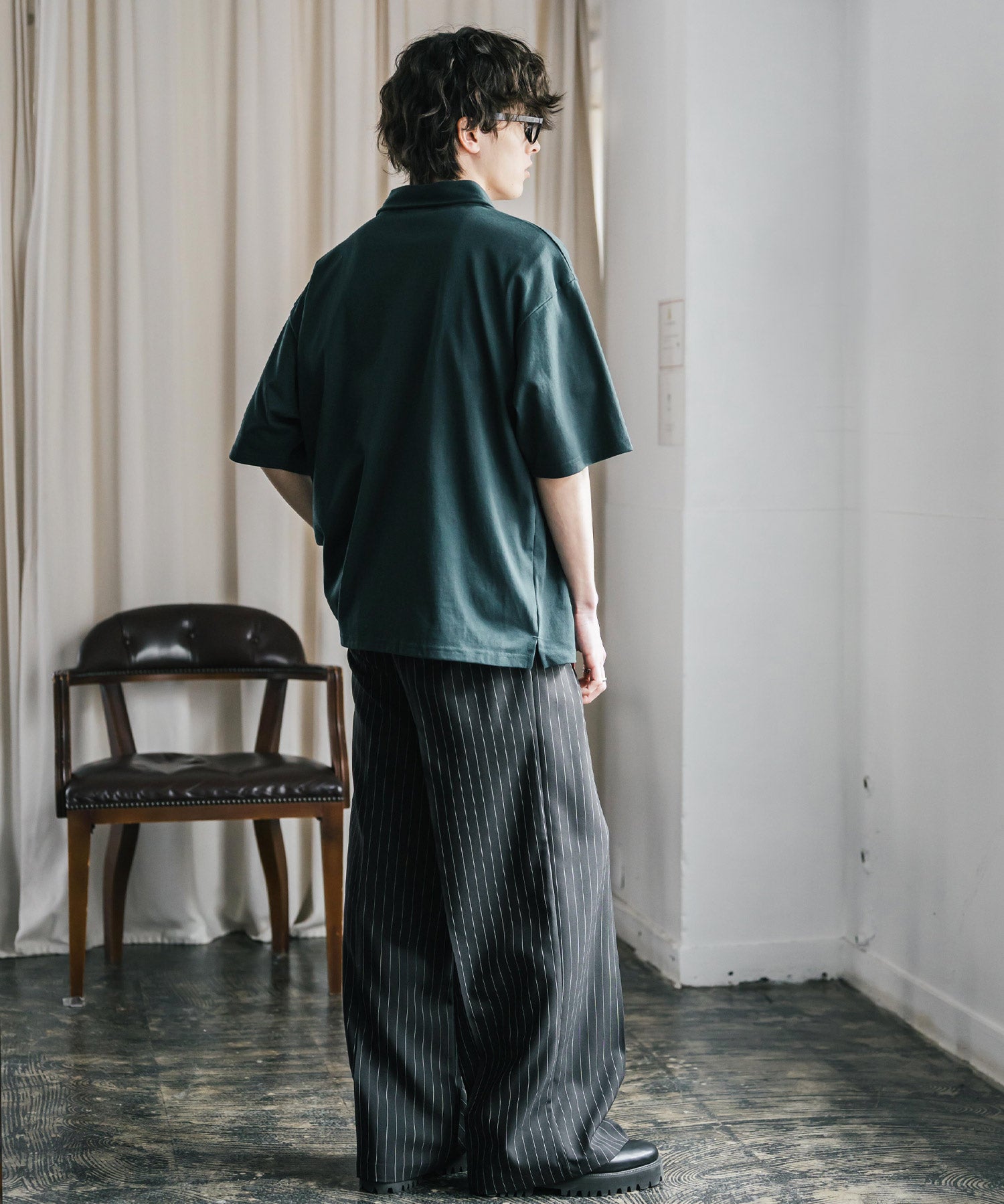 新色追加 U.S. POLO ASSN. 別注コラボオーバーサイズワンポイントロゴ刺繍天竺半袖ハーフジップポロシャツ 無地/クレリック 15426