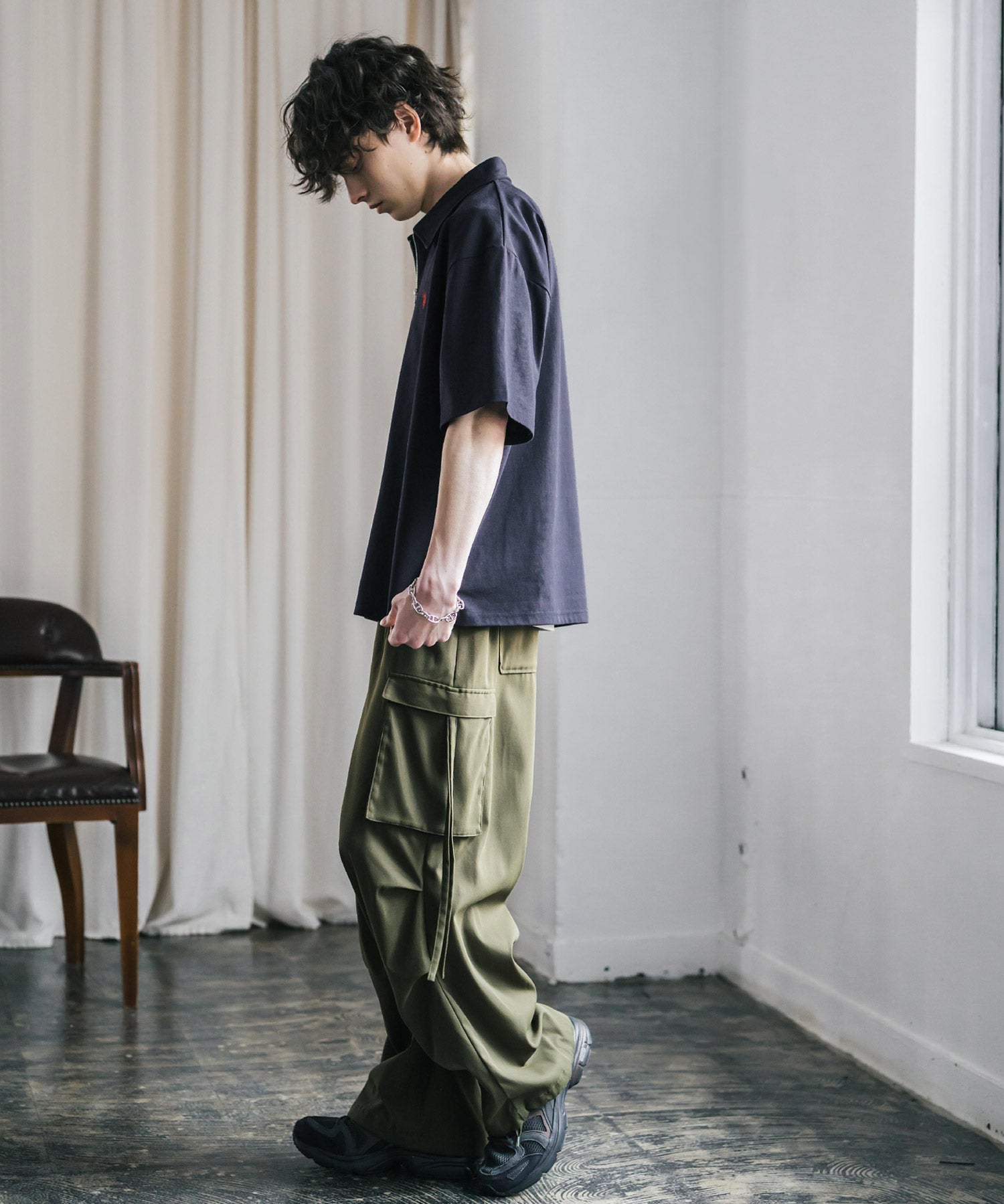 新色追加 U.S. POLO ASSN. 別注コラボオーバーサイズワンポイントロゴ刺繍天竺半袖ハーフジップポロシャツ 無地/クレリック 15426