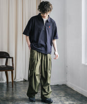 新色追加 U.S. POLO ASSN. 別注コラボオーバーサイズワンポイントロゴ刺繍天竺半袖ハーフジップポロシャツ 無地/クレリック 15426