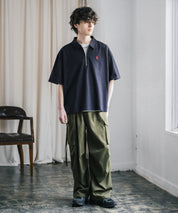 新色追加 U.S. POLO ASSN. 別注コラボオーバーサイズワンポイントロゴ刺繍天竺半袖ハーフジップポロシャツ 無地/クレリック 15426