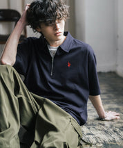 新色追加 U.S. POLO ASSN. 別注コラボオーバーサイズワンポイントロゴ刺繍天竺半袖ハーフジップポロシャツ 無地/クレリック 15426