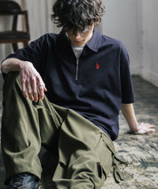 新色追加 U.S. POLO ASSN. 別注コラボオーバーサイズワンポイントロゴ刺繍天竺半袖ハーフジップポロシャツ 無地/クレリック 15426