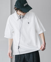 新色追加 U.S. POLO ASSN. 別注コラボオーバーサイズワンポイントロゴ刺繍天竺半袖ハーフジップポロシャツ 無地/クレリック 15426