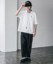 新色追加 U.S. POLO ASSN. 別注コラボオーバーサイズワンポイントロゴ刺繍天竺半袖ハーフジップポロシャツ 無地/クレリック 15426