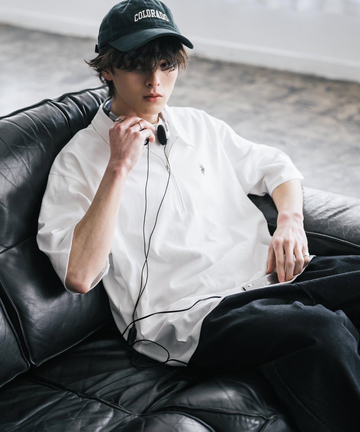 新色追加 U.S. POLO ASSN. 別注コラボオーバーサイズワンポイントロゴ刺繍天竺半袖ハーフジップポロシャツ 無地/クレリック 15426