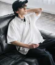 新色追加 U.S. POLO ASSN. 別注コラボオーバーサイズワンポイントロゴ刺繍天竺半袖ハーフジップポロシャツ 無地/クレリック 15426