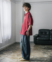 新色追加 U.S. POLO ASSN. 別注コラボオーバーサイズワンポイントロゴ刺繍天竺半袖ハーフジップポロシャツ 無地/クレリック 15426