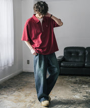 新色追加 U.S. POLO ASSN. 別注コラボオーバーサイズワンポイントロゴ刺繍天竺半袖ハーフジップポロシャツ 無地/クレリック 15426