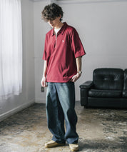 新色追加 U.S. POLO ASSN. 別注コラボオーバーサイズワンポイントロゴ刺繍天竺半袖ハーフジップポロシャツ 無地/クレリック 15426