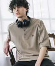 U.S. POLO ASSN. ユーエスポロアッスン 別注コラボワンポイントロゴ刺繍天竺ヘンリーネック半袖Tシャツ 15427