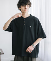 U.S. POLO ASSN. ユーエスポロアッスン 別注コラボワンポイントロゴ刺繍天竺ヘンリーネック半袖Tシャツ 15427