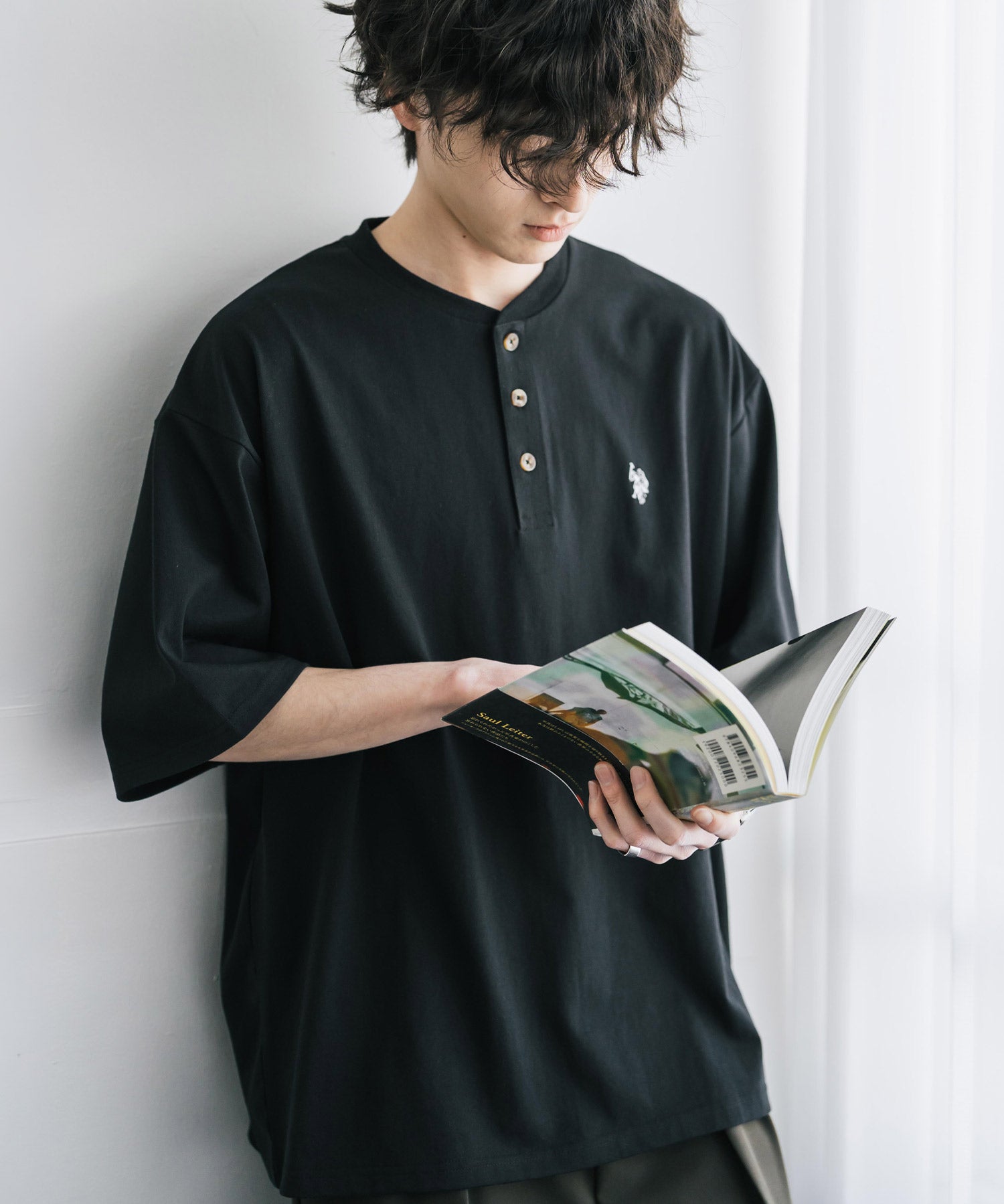 U.S. POLO ASSN. ユーエスポロアッスン 別注コラボワンポイントロゴ刺繍天竺ヘンリーネック半袖Tシャツ 15427