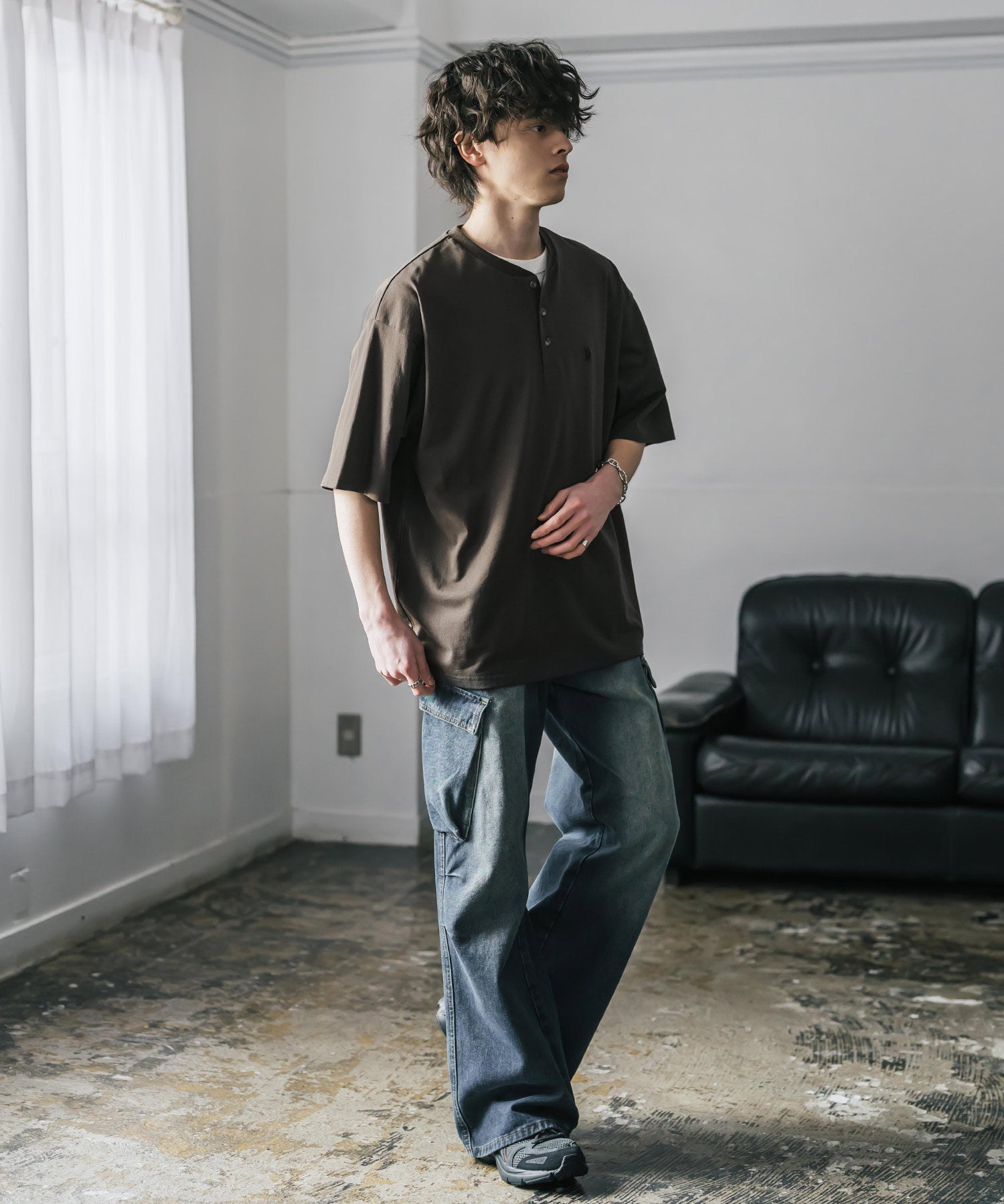 U.S. POLO ASSN. ユーエスポロアッスン 別注コラボワンポイントロゴ刺繍天竺ヘンリーネック半袖Tシャツ 15427