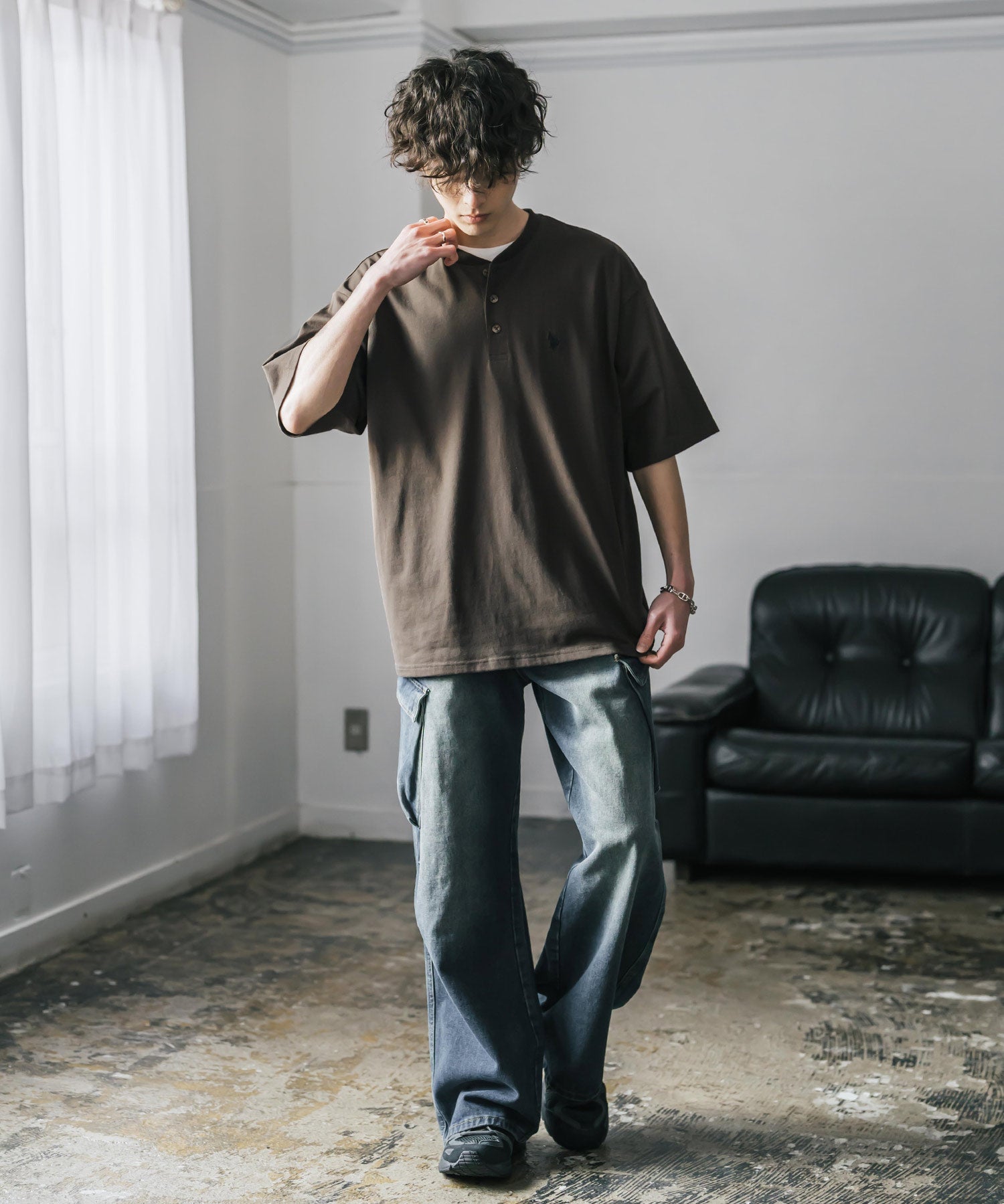 U.S. POLO ASSN. ユーエスポロアッスン 別注コラボワンポイントロゴ刺繍天竺ヘンリーネック半袖Tシャツ 15427