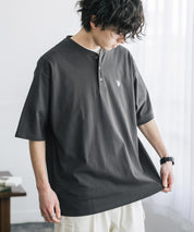 U.S. POLO ASSN. ユーエスポロアッスン 別注コラボワンポイントロゴ刺繍天竺ヘンリーネック半袖Tシャツ 15427