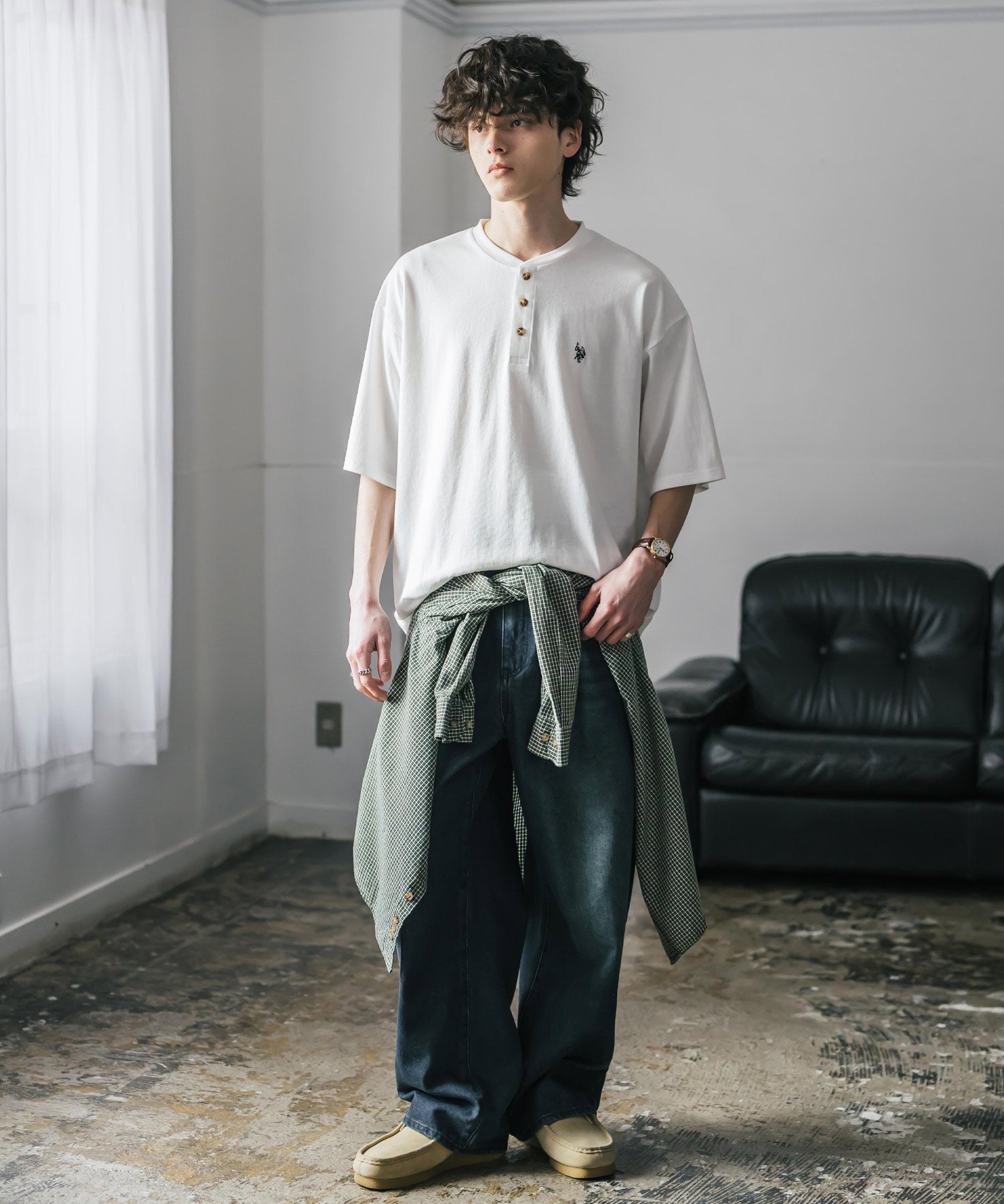 U.S. POLO ASSN. ユーエスポロアッスン 別注コラボワンポイントロゴ刺繍天竺ヘンリーネック半袖Tシャツ 15427