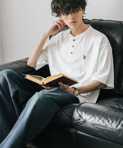 U.S. POLO ASSN. ユーエスポロアッスン 別注コラボワンポイントロゴ刺繍天竺ヘンリーネック半袖Tシャツ 15427