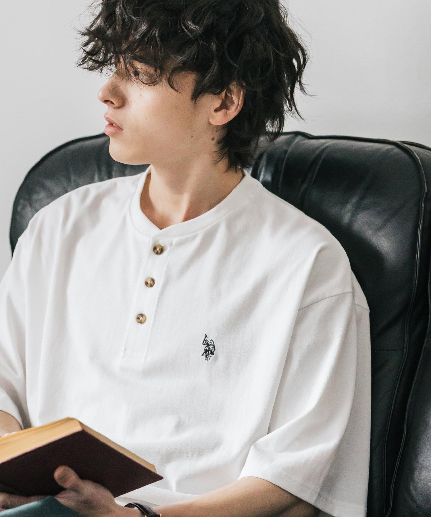 U.S. POLO ASSN. ユーエスポロアッスン 別注コラボワンポイントロゴ刺繍天竺ヘンリーネック半袖Tシャツ 15427