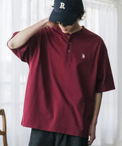 U.S. POLO ASSN. ユーエスポロアッスン 別注コラボワンポイントロゴ刺繍天竺ヘンリーネック半袖Tシャツ 15427