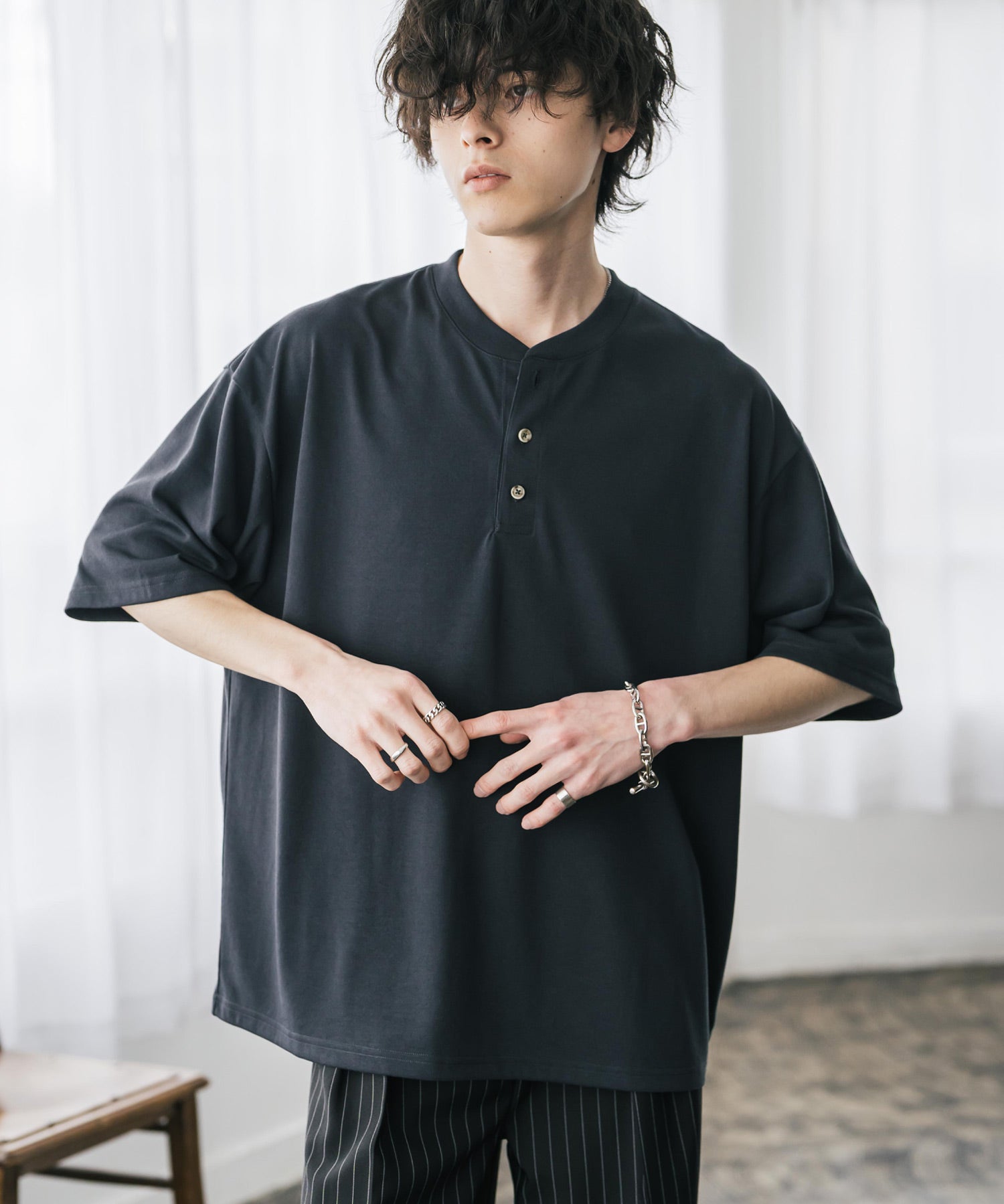 AIR TEC+ 接触冷感・遮熱・UVカット 多機能ヘンリーネック半袖Tシャツ 15428