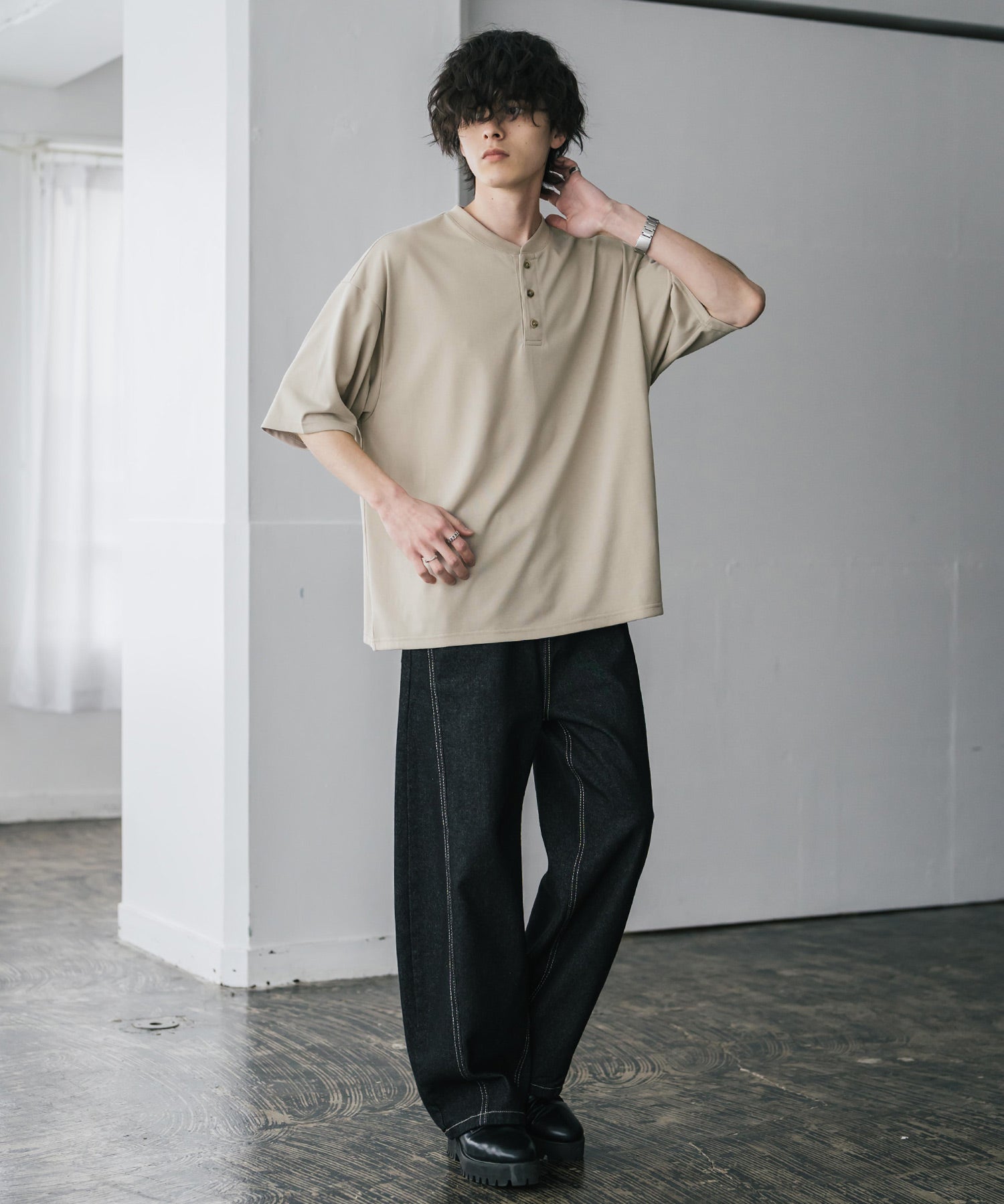 AIR TEC+ 接触冷感・遮熱・UVカット 多機能ヘンリーネック半袖Tシャツ 15428