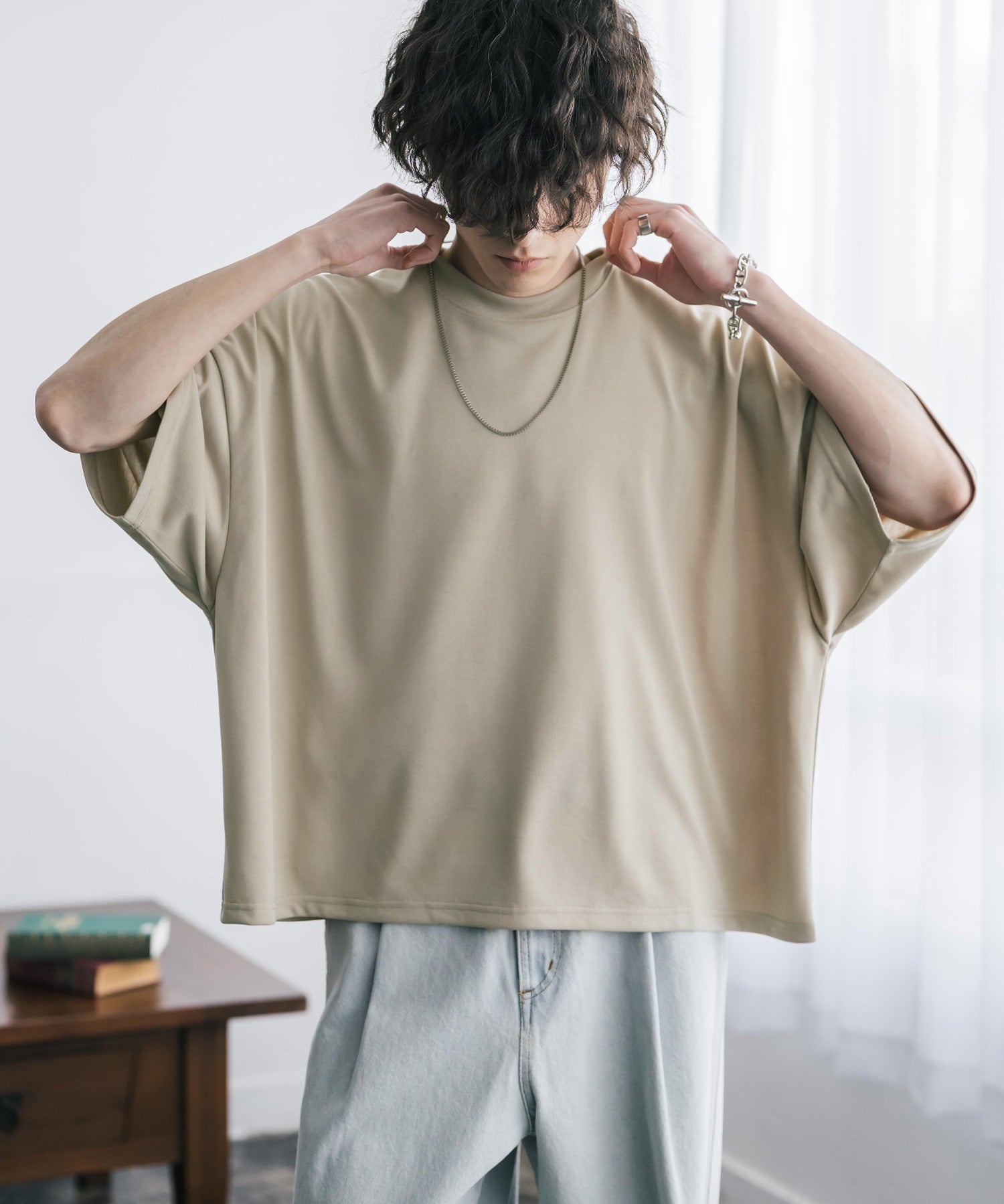 AIR TEC+ 接触冷感・遮熱・UVカット 多機能オーバーサイズショート丈半袖Tシャツ 15429