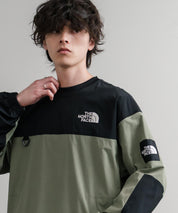 日本未展開モデル THE NORTH FACE ザ・ノースフェイス WHITE LABEL ホワイトレーベル TNF ALBANY EX CREWNECK ワンポイントロゴ刺繍バイカラー長袖カットソー 15432