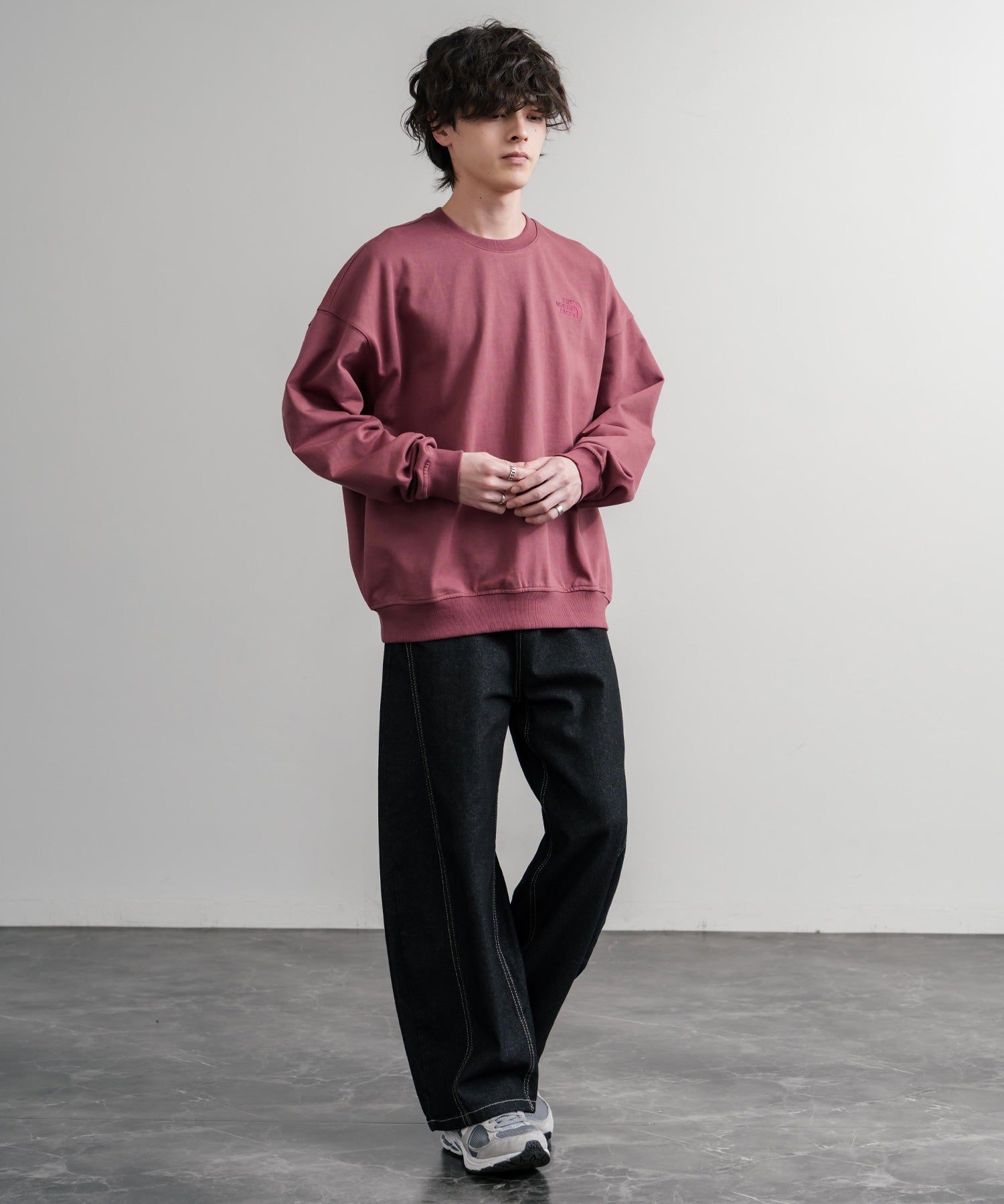 日本未展開モデル THE NORTH FACE ザ・ノースフェイス WHITE LABEL ホワイトレーベル TNF GO-TO SWEATSHIRTS ワンポイントロゴ刺繍クルーネック長袖スウェットトレーナー 15433