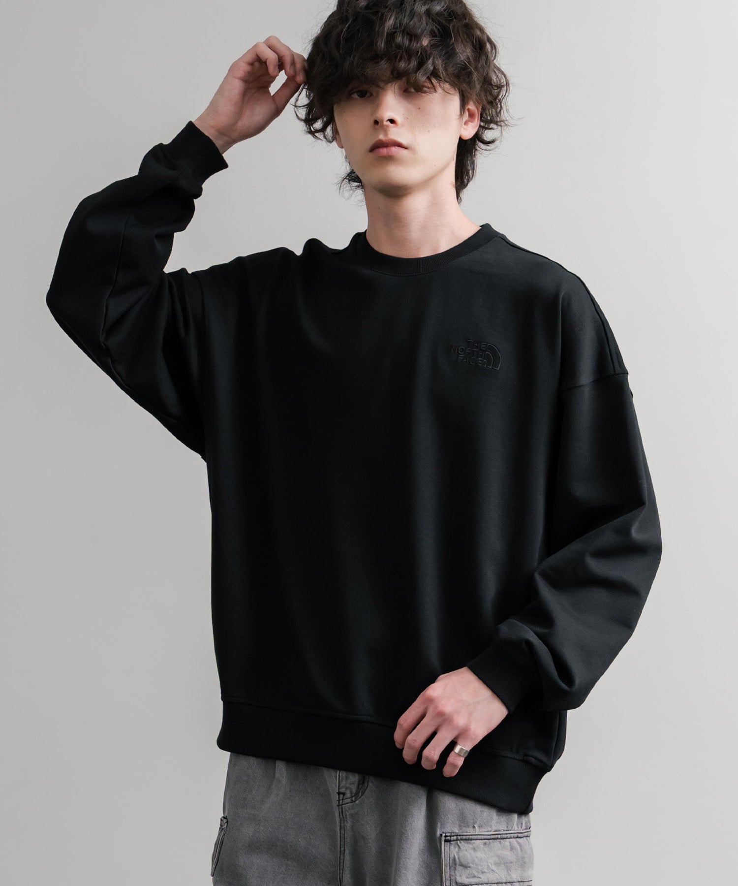 日本未展開モデル THE NORTH FACE ザ・ノースフェイス WHITE LABEL ホワイトレーベル TNF GO-TO SWEATSHIRTS ワンポイントロゴ刺繍クルーネック長袖スウェットトレーナー 15433