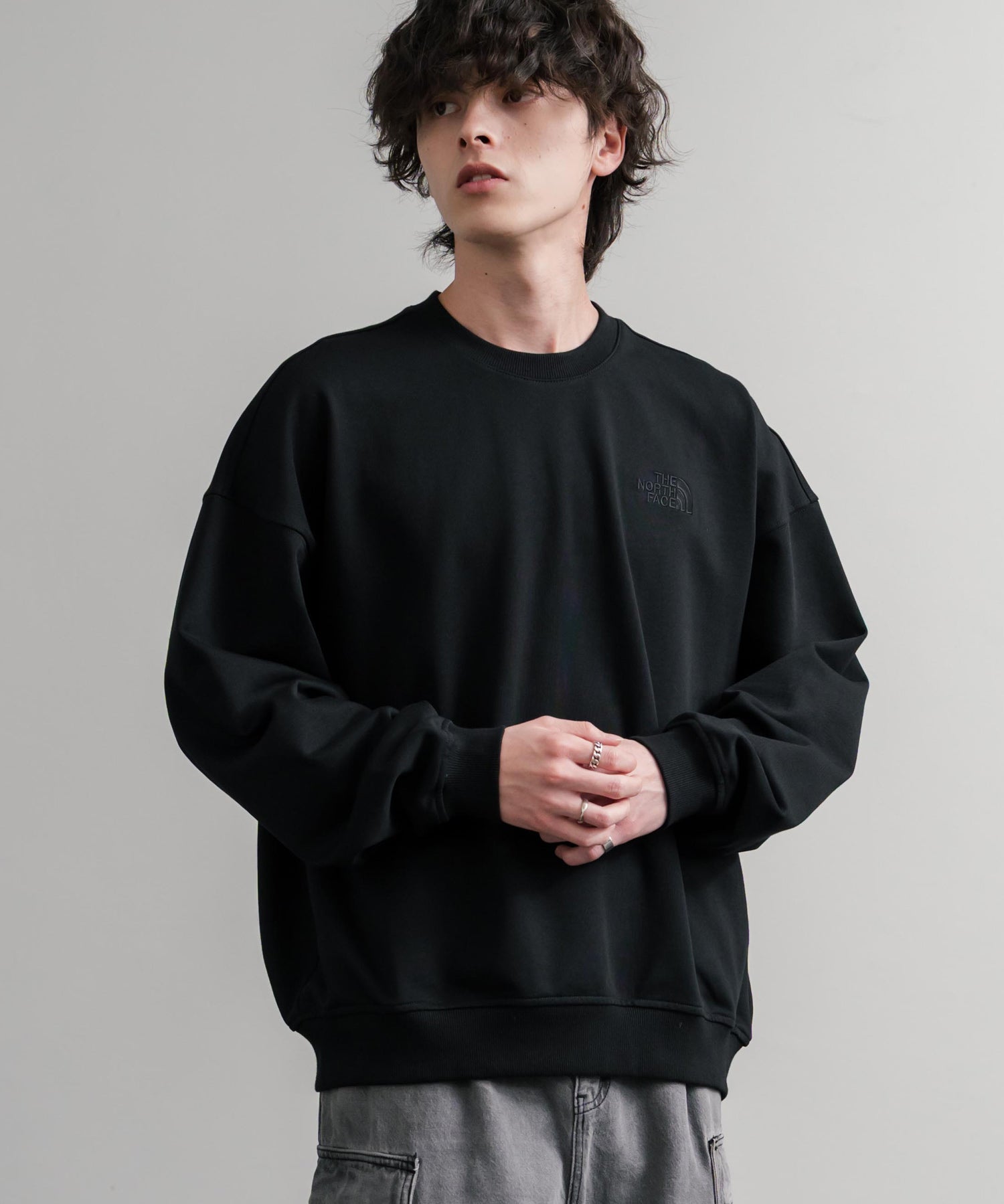 日本未展開モデル THE NORTH FACE ザ・ノースフェイス WHITE LABEL ホワイトレーベル TNF GO-TO SWEATSHIRTS ワンポイントロゴ刺繍クルーネック長袖スウェットトレーナー 15433