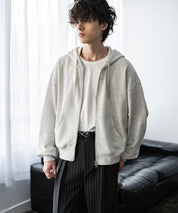 オーバーサイズ 裏毛ショート丈長袖ダブルジップパーカー 15435　【セットアップ可能】