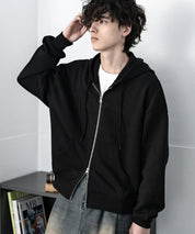 オーバーサイズ 裏毛ショート丈長袖ダブルジップパーカー 15435　【セットアップ可能】