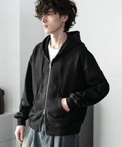 オーバーサイズ 裏毛ショート丈長袖ダブルジップパーカー 15435　【セットアップ可能】