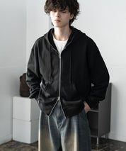 オーバーサイズ 裏毛ショート丈長袖ダブルジップパーカー 15435　【セットアップ可能】