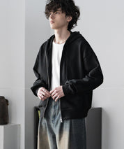 オーバーサイズ 裏毛ショート丈長袖ダブルジップパーカー 15435　【セットアップ可能】