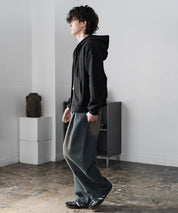 オーバーサイズ 裏毛ショート丈長袖ダブルジップパーカー 15435　【セットアップ可能】