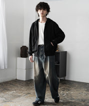 オーバーサイズ 裏毛ショート丈長袖ダブルジップパーカー 15435　【セットアップ可能】