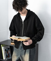 オーバーサイズ 裏毛ショート丈長袖ダブルジップパーカー 15435　【セットアップ可能】