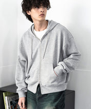 オーバーサイズ 裏毛ショート丈長袖ダブルジップパーカー 15435　【セットアップ可能】