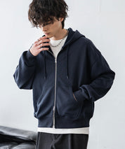 オーバーサイズ 裏毛ショート丈長袖ダブルジップパーカー 15435　【セットアップ可能】