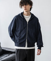 オーバーサイズ 裏毛ショート丈長袖ダブルジップパーカー 15435　【セットアップ可能】