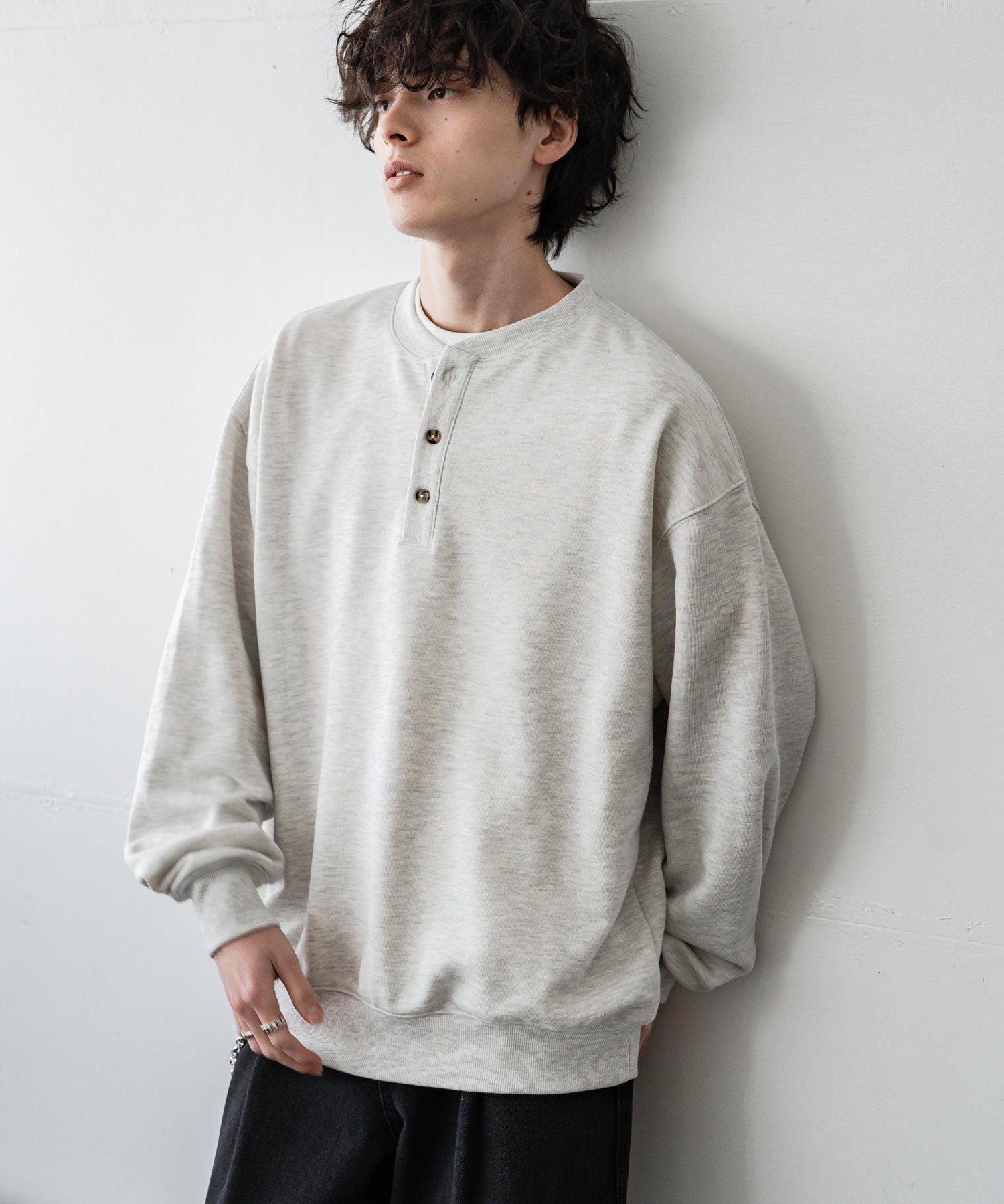 オーバーサイズ 裏毛ヘンリーネック長袖スウェット 15436 【セットアップ可能】