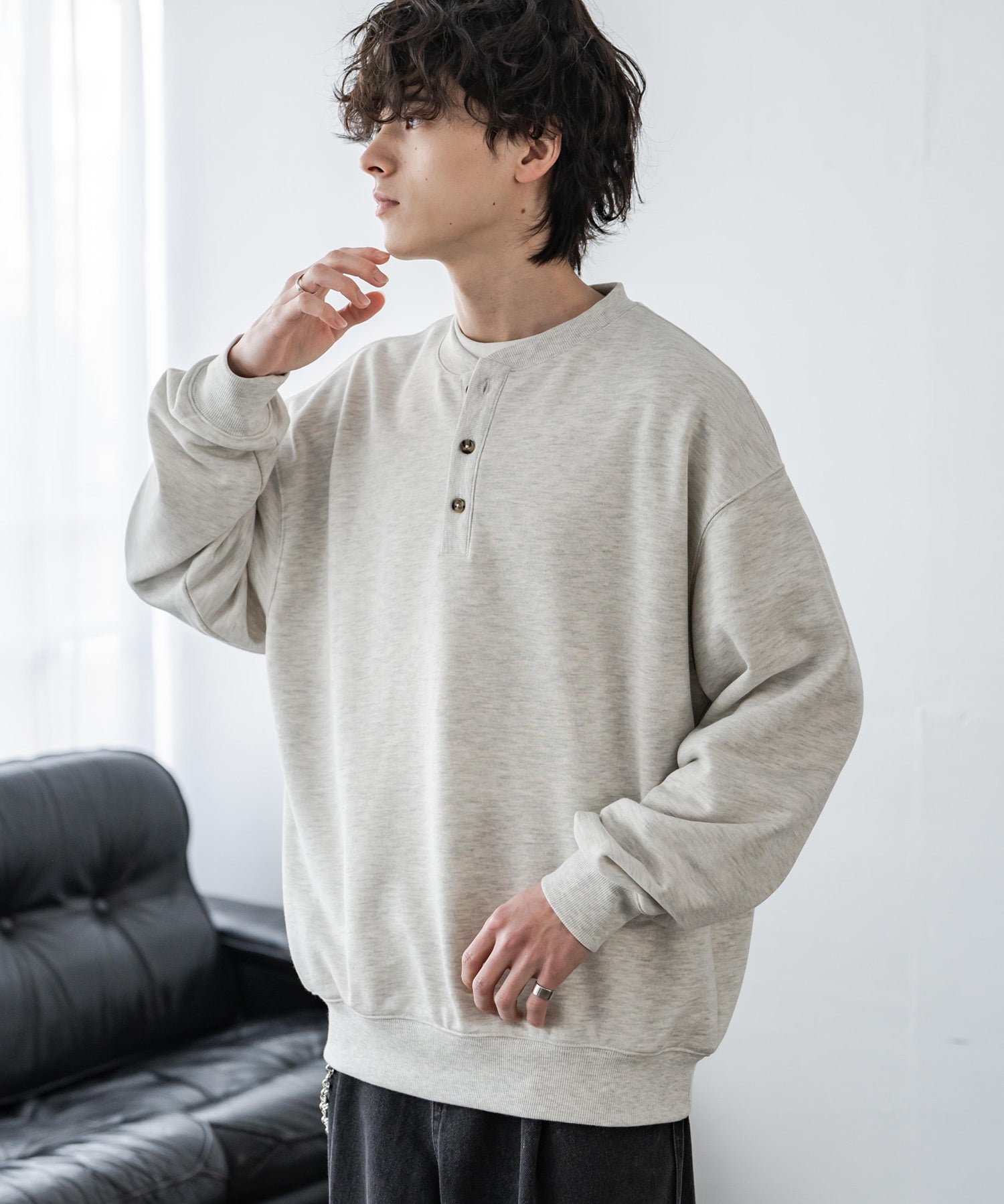 オーバーサイズ 裏毛ヘンリーネック長袖スウェット 15436 【セットアップ可能】