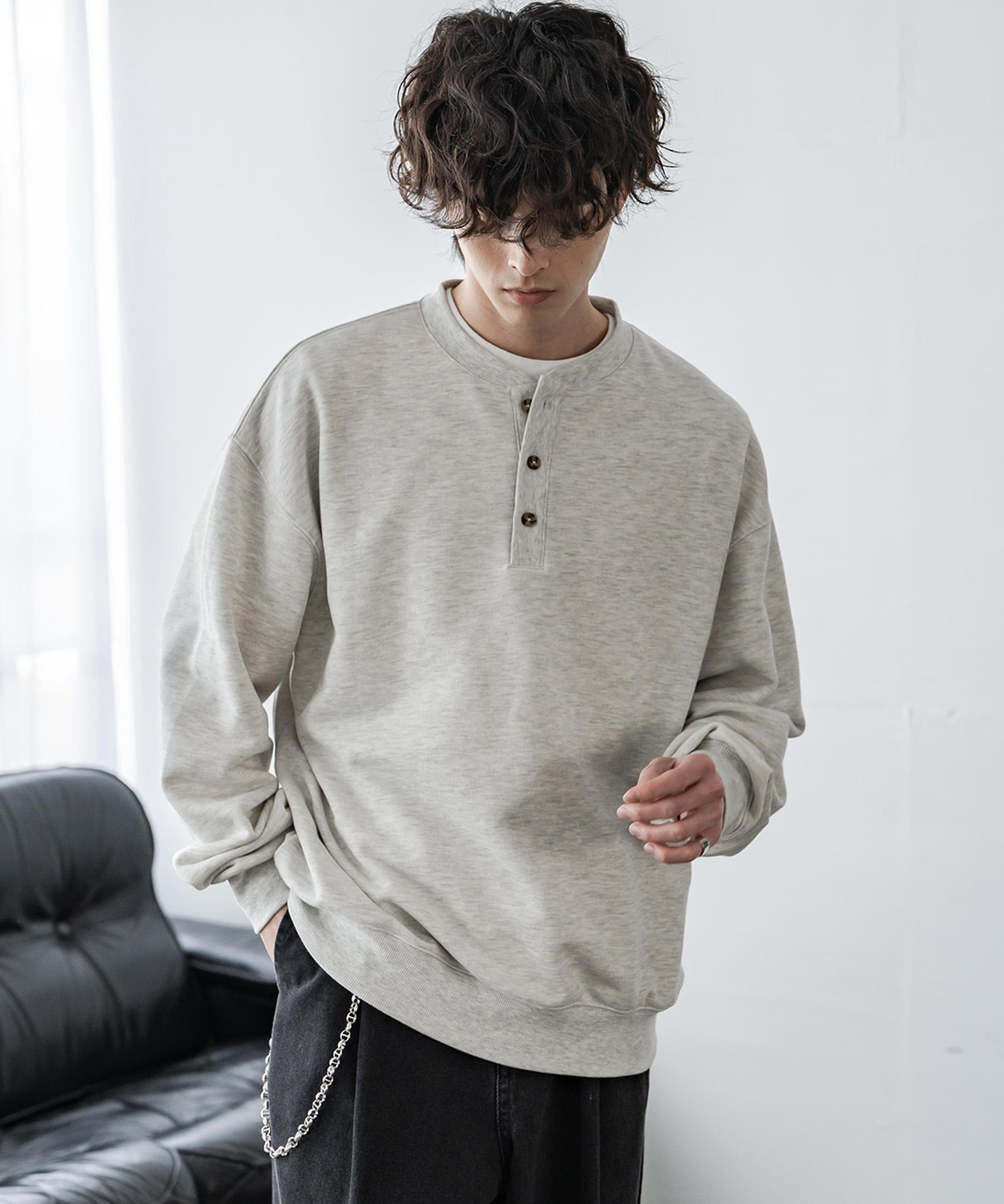 オーバーサイズ 裏毛ヘンリーネック長袖スウェット 15436 【セットアップ可能】