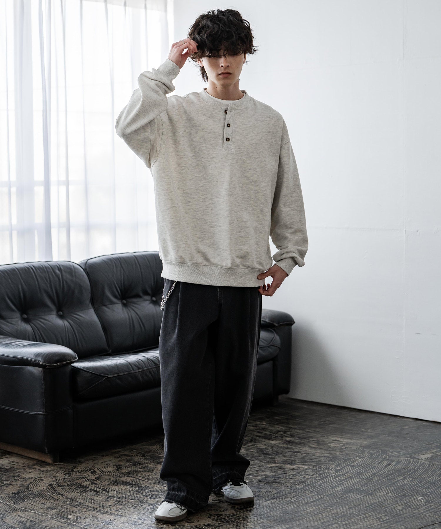 オーバーサイズ 裏毛ヘンリーネック長袖スウェット 15436 【セットアップ可能】