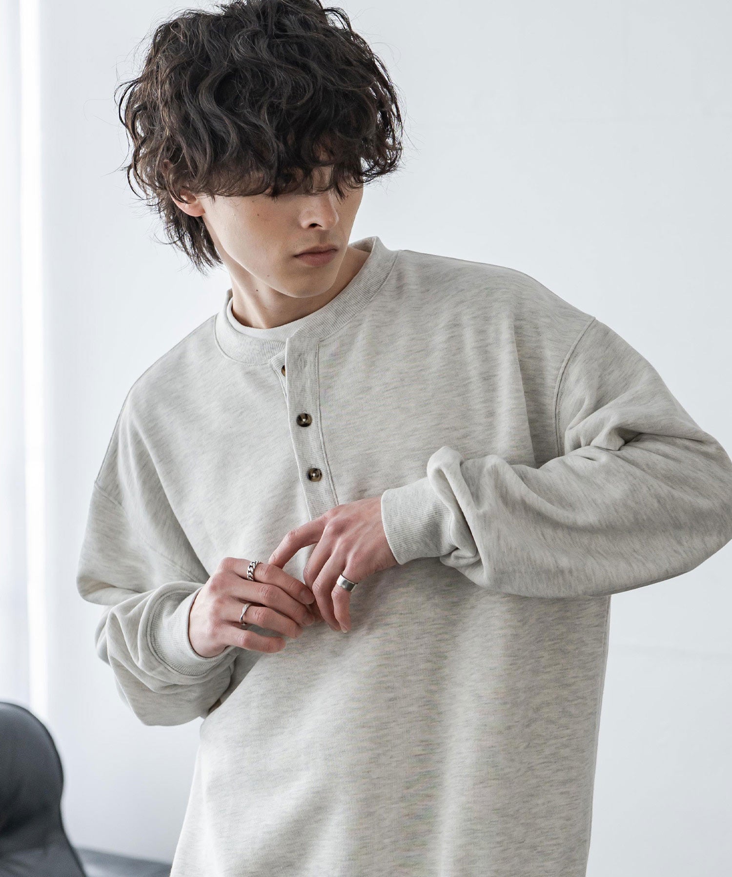 オーバーサイズ 裏毛ヘンリーネック長袖スウェット 15436 【セットアップ可能】