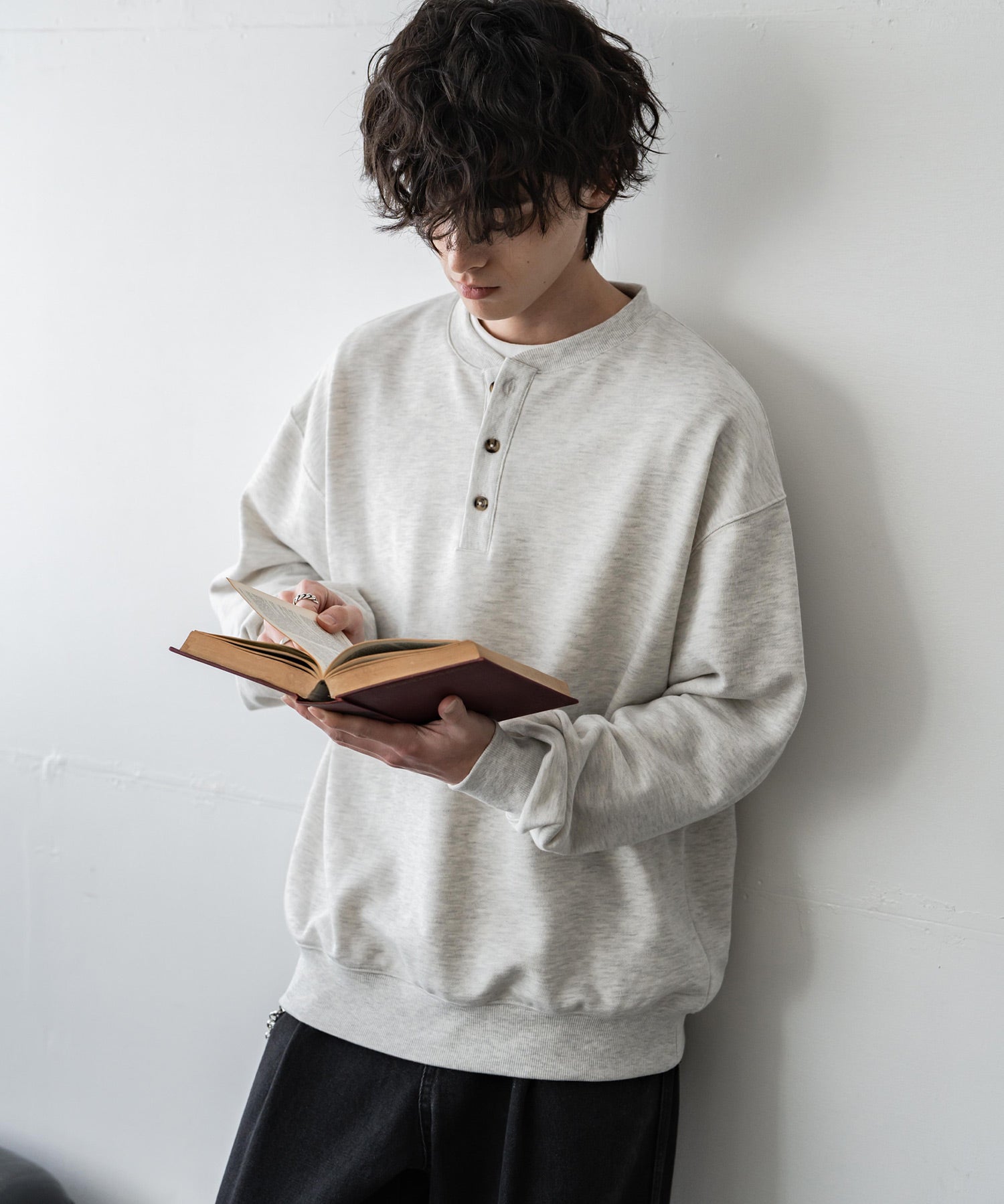 オーバーサイズ 裏毛ヘンリーネック長袖スウェット 15436 【セットアップ可能】